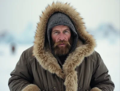 Portrait Of A Bearded Man In Winter Parka