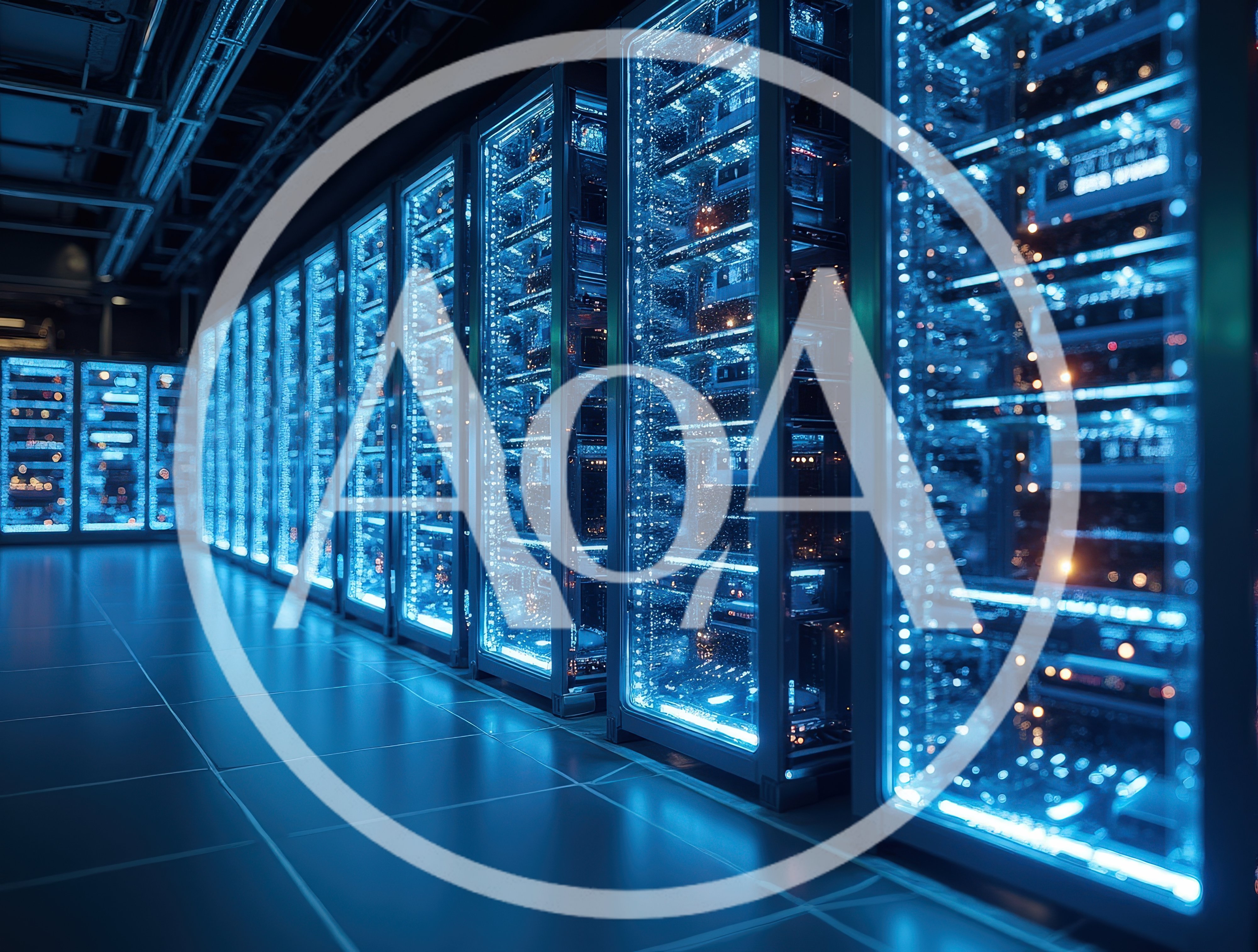 Modern Data Center Server Room With Glowing Blue Lights