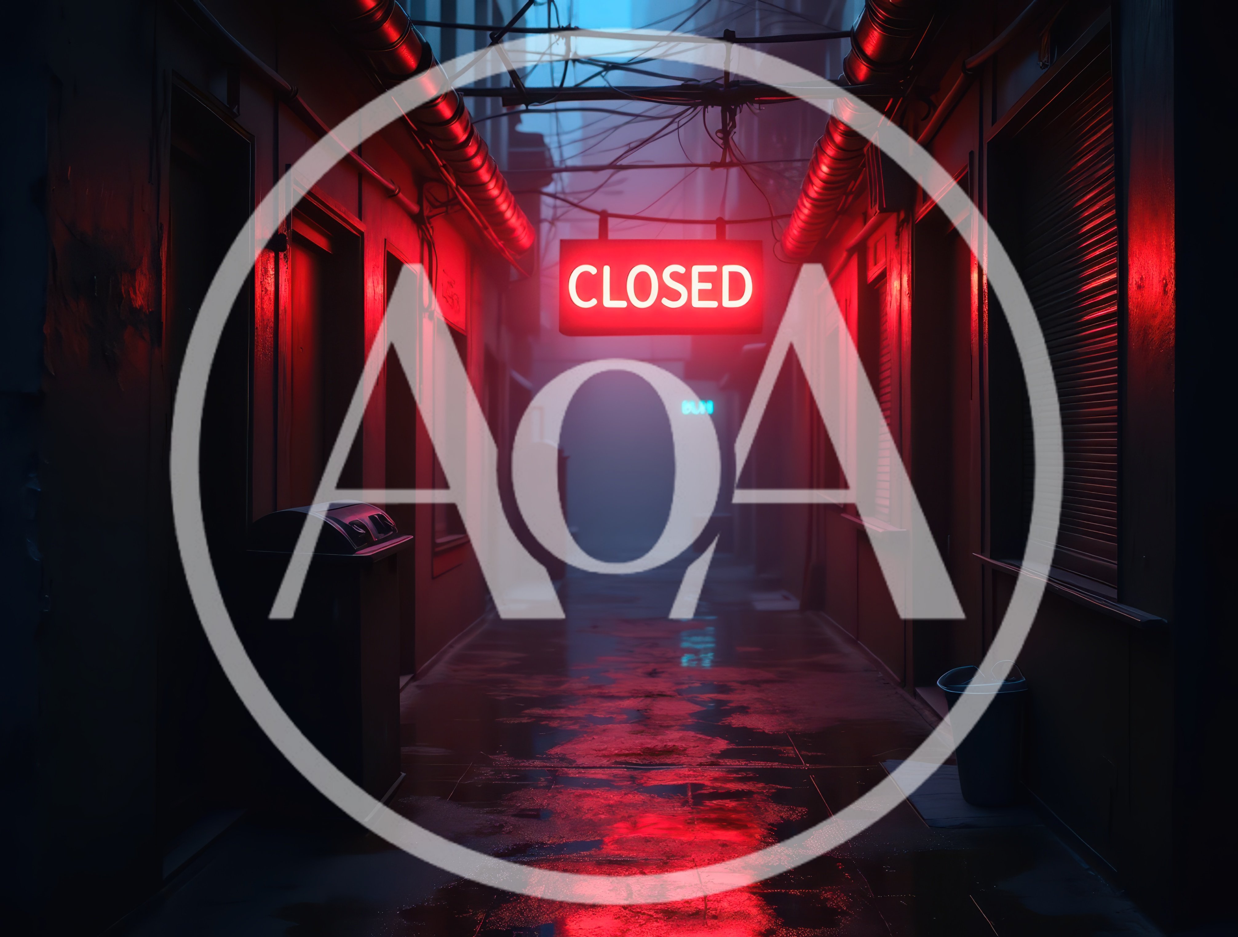 Neon Closed Sign In A Dark Moody Alleyway
