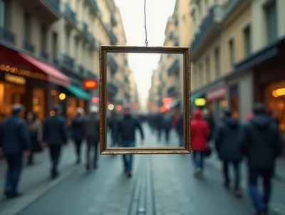 Empty Picture Frame Suspended Over Busy City Street
