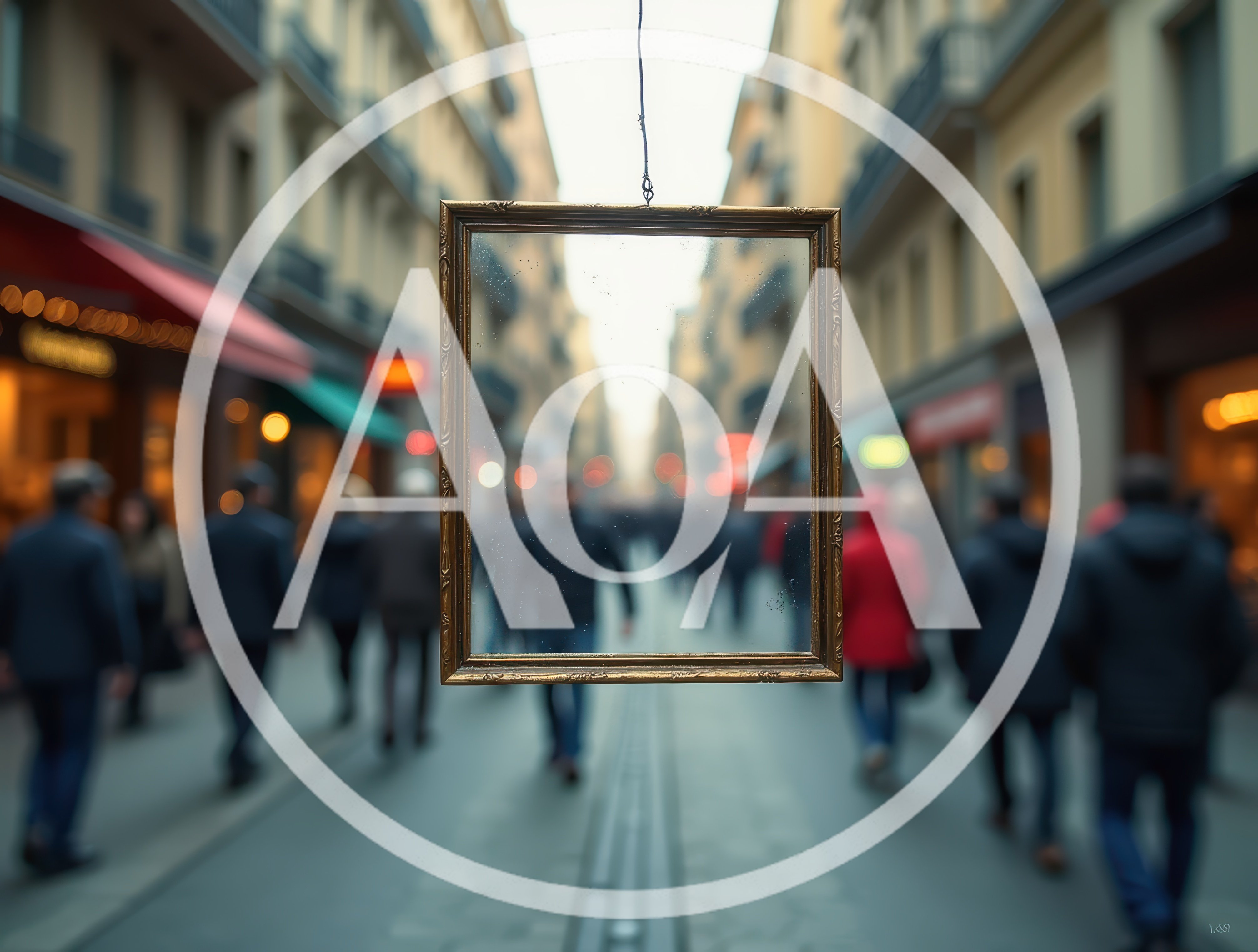 Empty Picture Frame Suspended Over Busy City Street