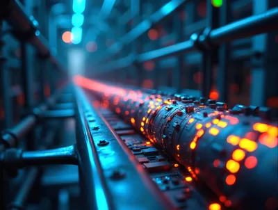Futuristic Data Cable With Glowing Fiber Optic Lights