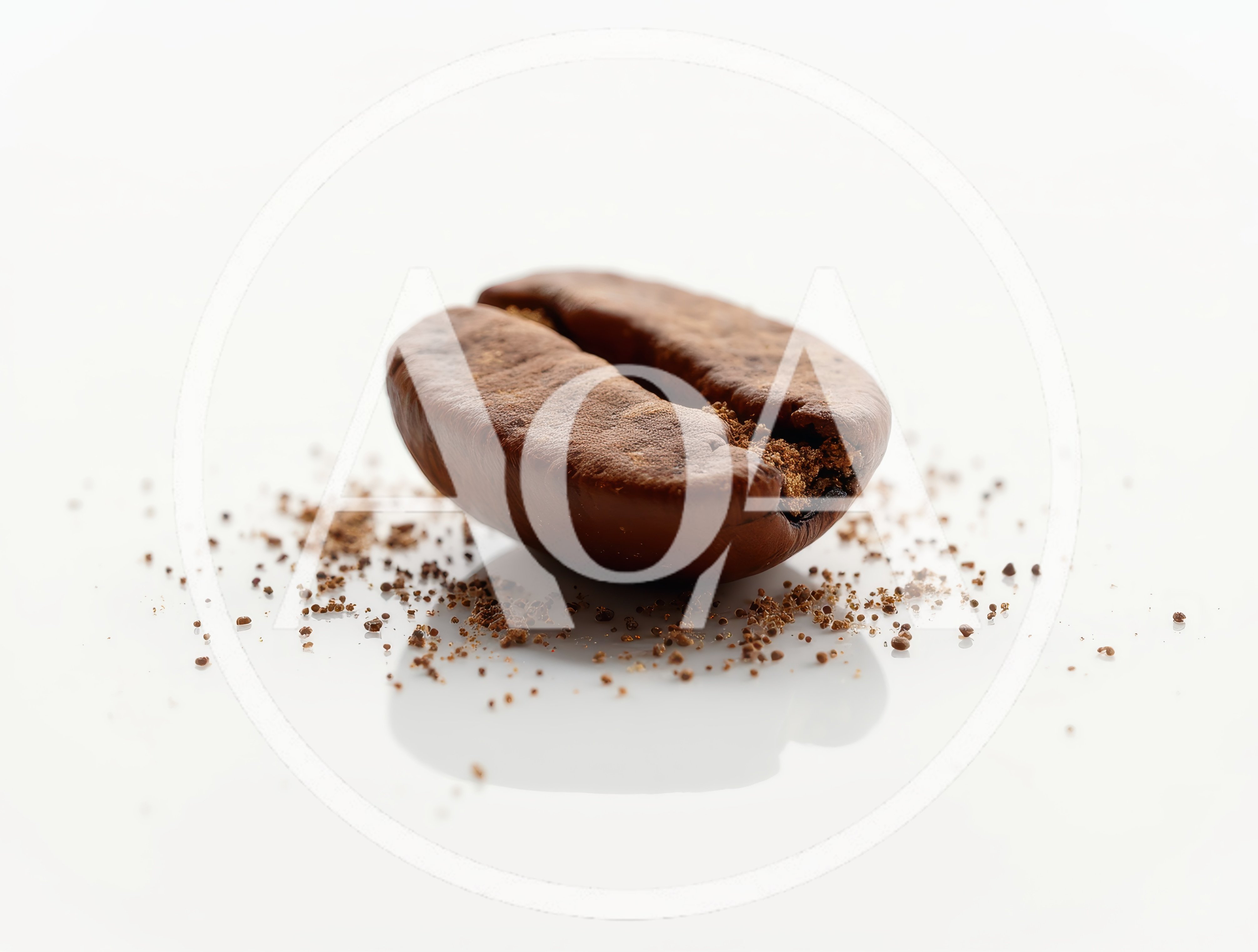 Single Roasted Coffee Bean With Ground Coffee Particles
