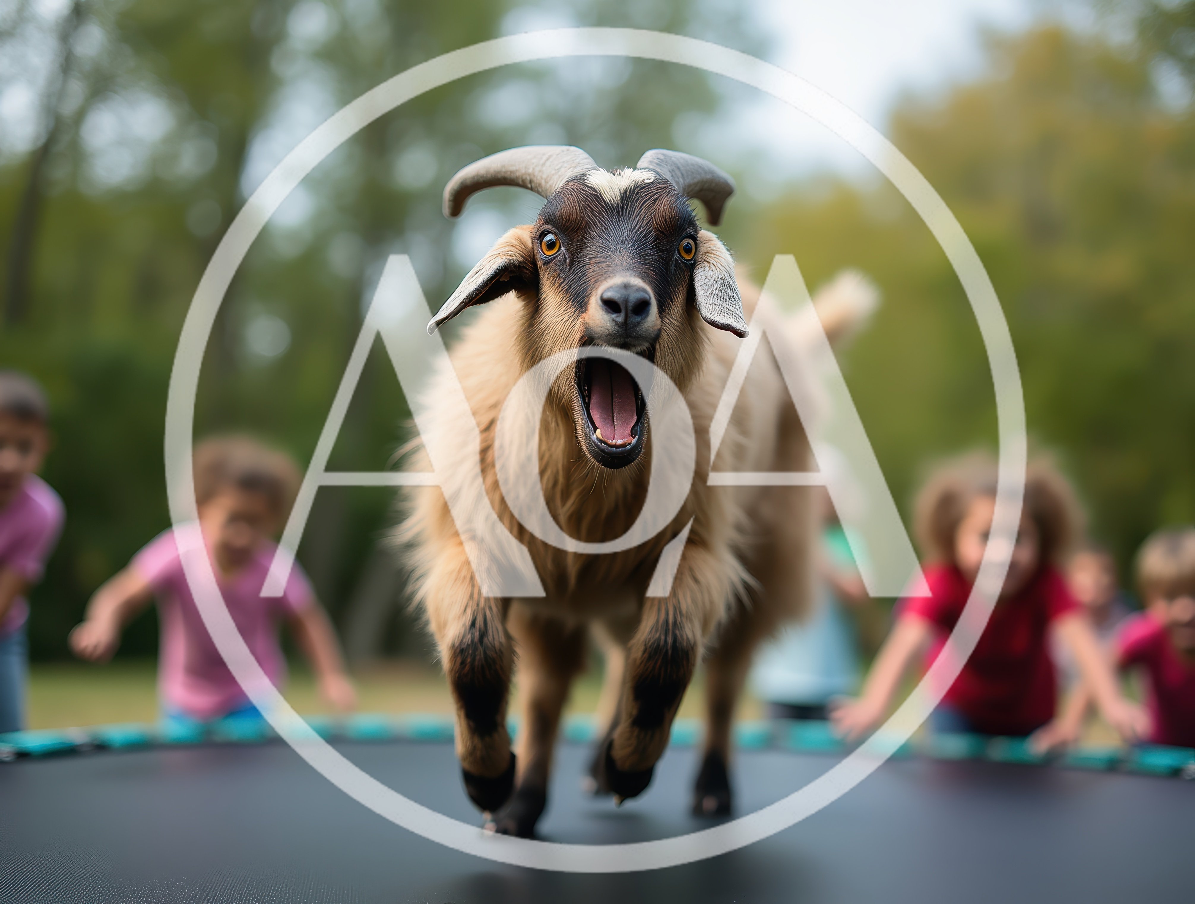 Excited Goat Jumping On A Backyard Trampoline
