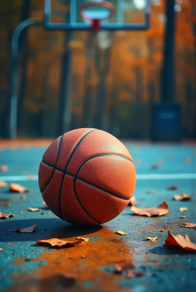 Basketball Resting On An Outdoor Court In Autumn