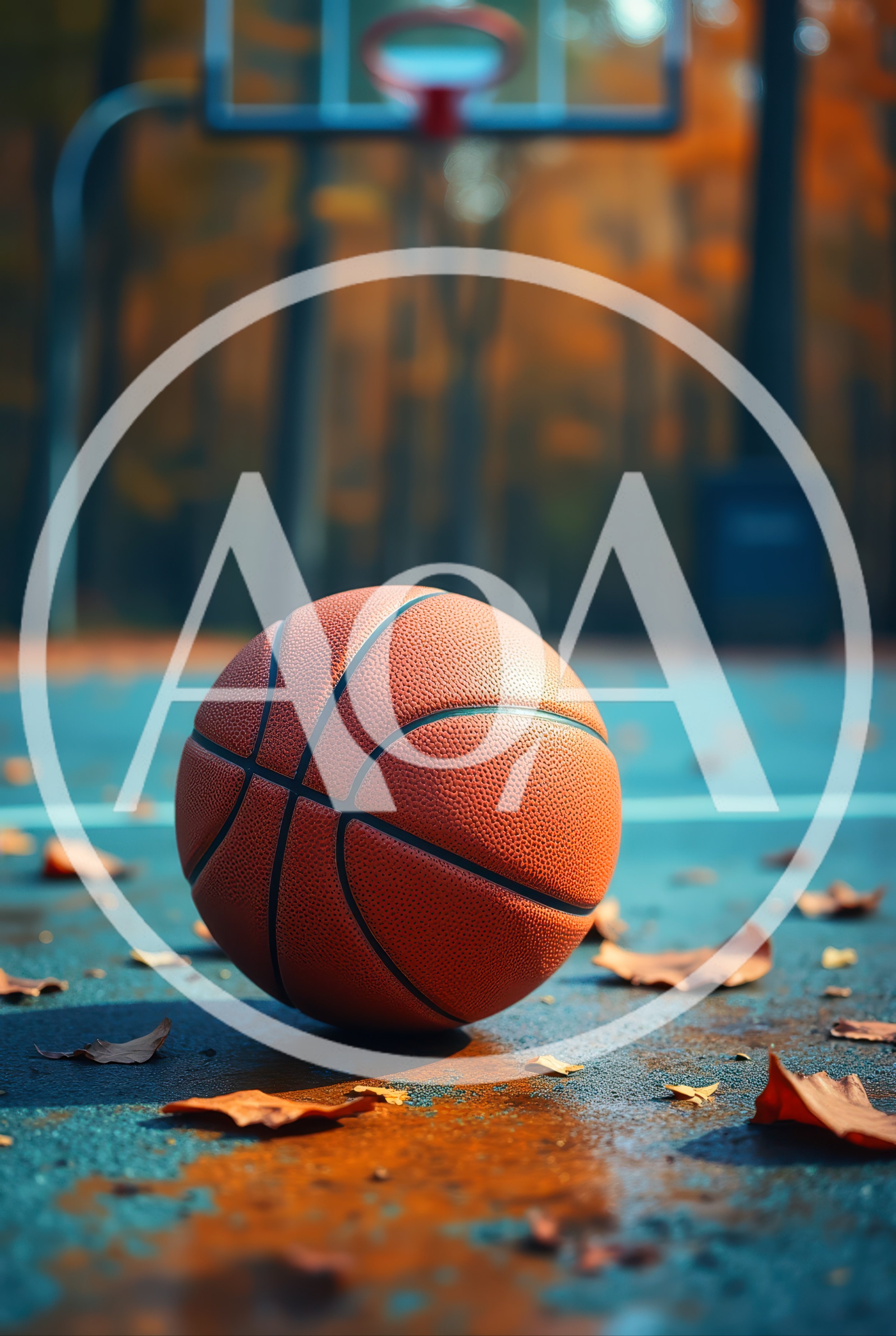 Basketball Resting On An Outdoor Court In Autumn