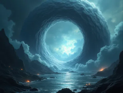 Surreal Portal In A Dark Coastal Landscape