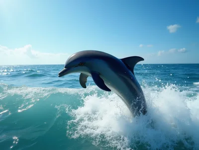 Dolphin Leaping From Ocean Wave