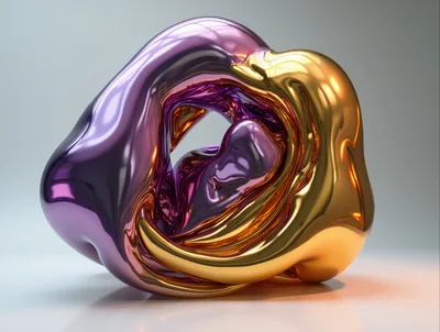 Abstract Metallic Sculpture With Purple And Gold Swirls