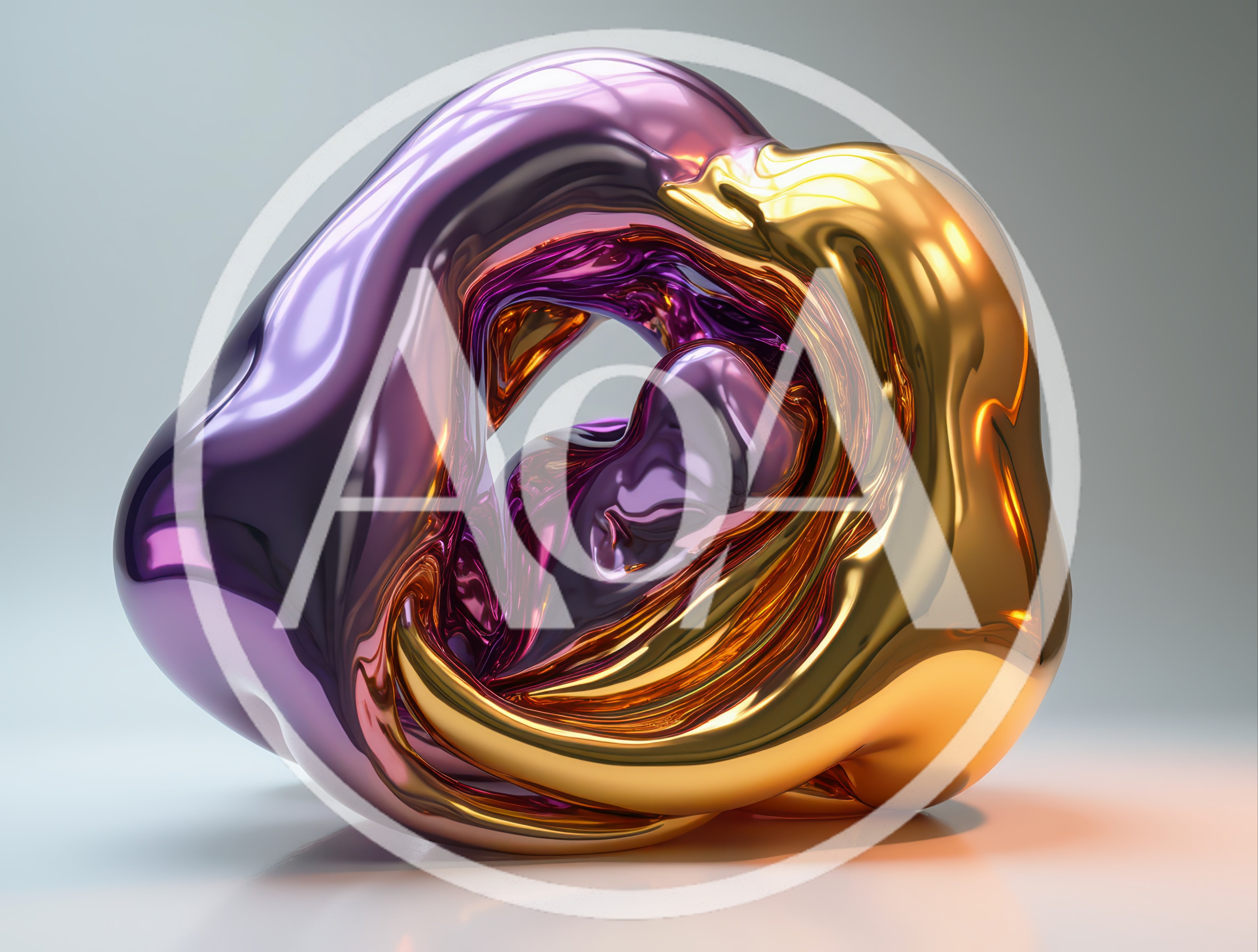Abstract Metallic Sculpture With Purple And Gold Swirls