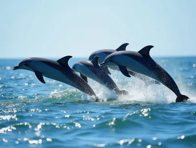 Group of Dolphins Leaping Together in the Ocean