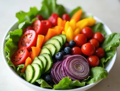 Fresh Vegetable Salad Bowl With Tomatoes And Cucumbers
