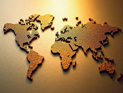 3D Textured Golden World Map Illustration