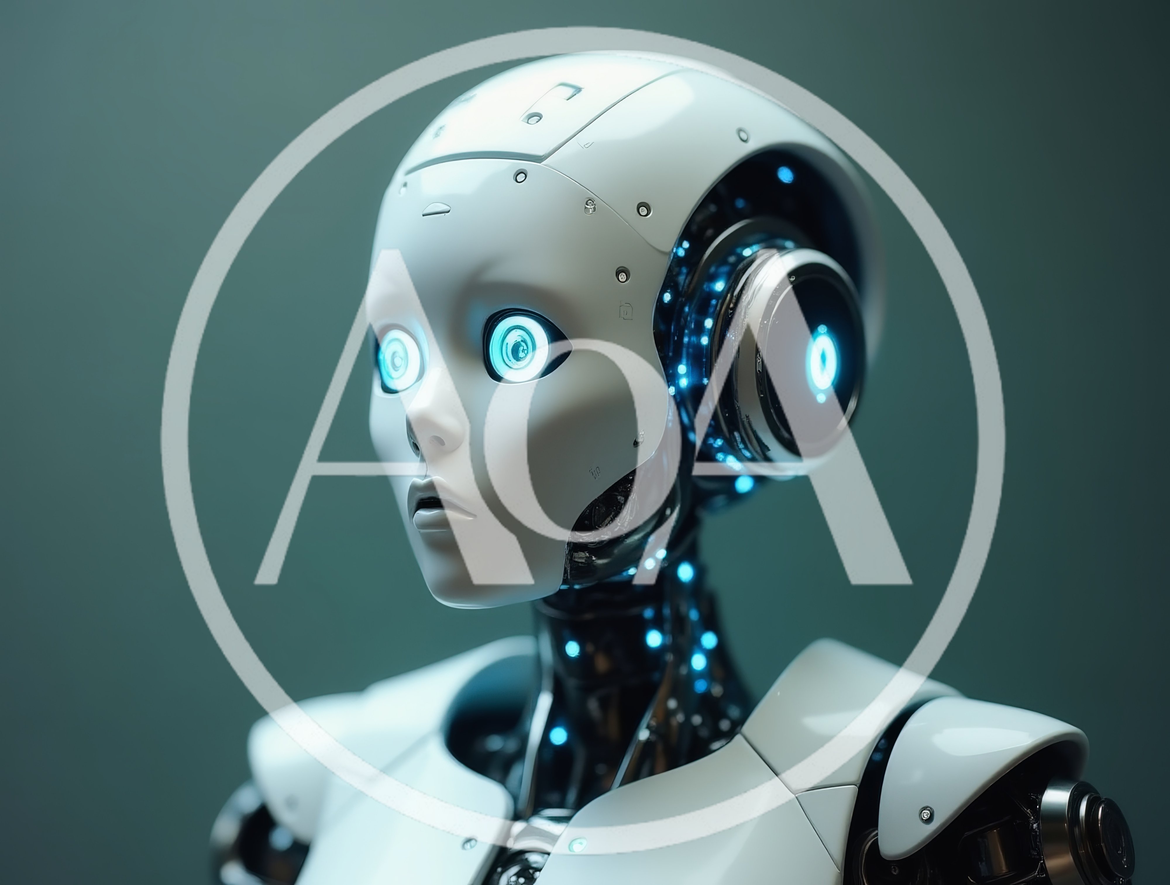 Futuristic Android Robot With Glowing Blue Eyes