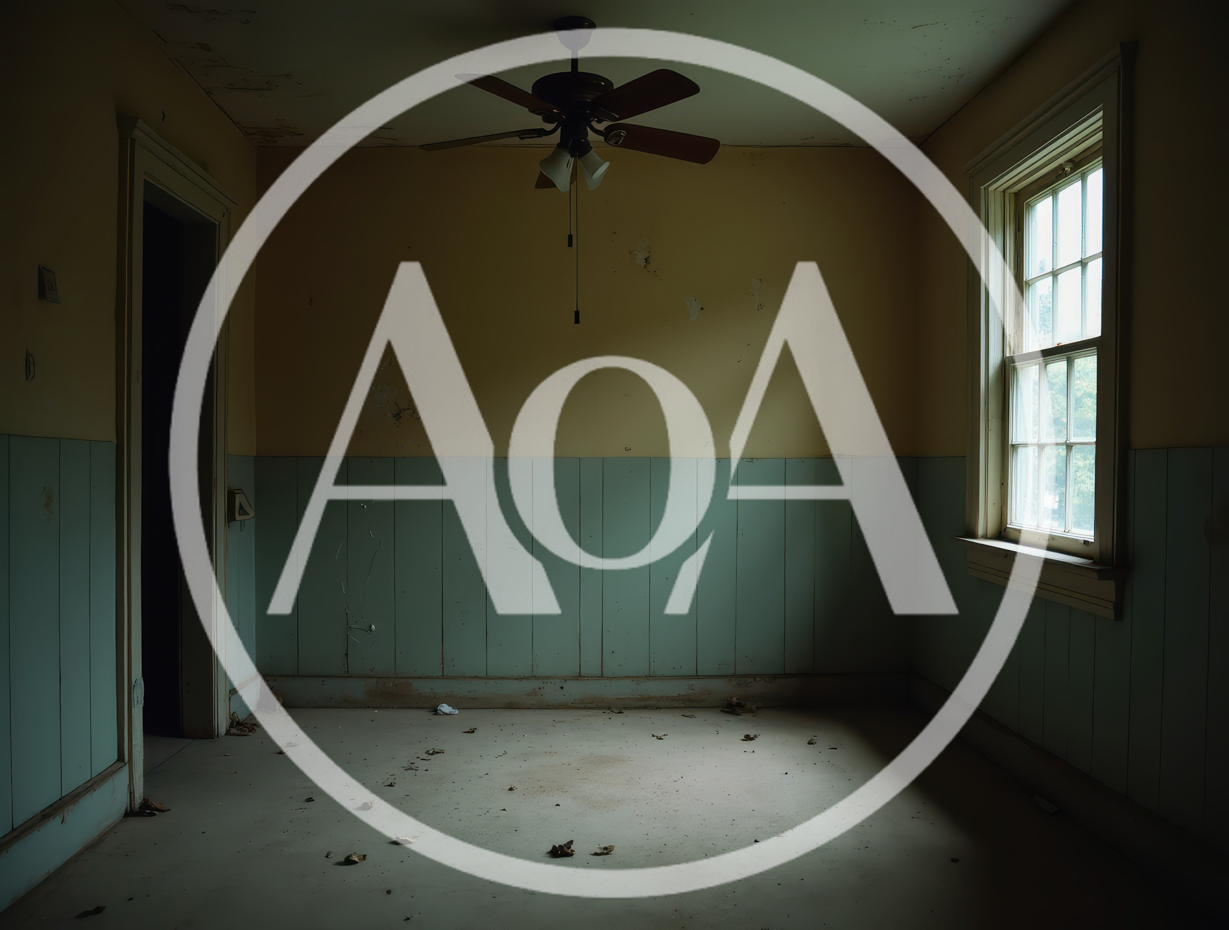 Empty Dilapidated Room With Ceiling Fan And Window