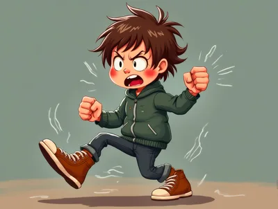 Angry Cartoon Boy Stomping In A Tantrum