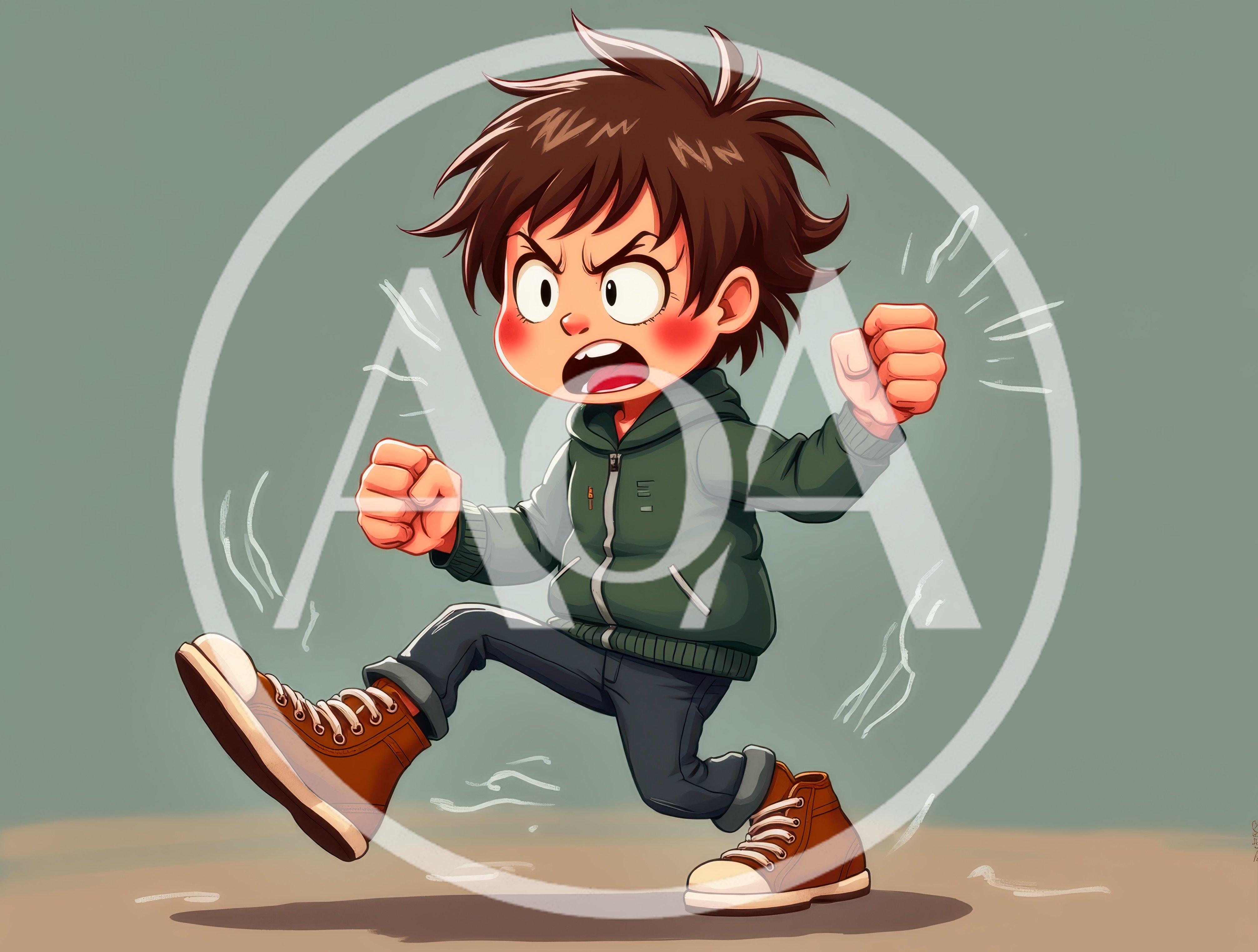 Angry Cartoon Boy Stomping In A Tantrum