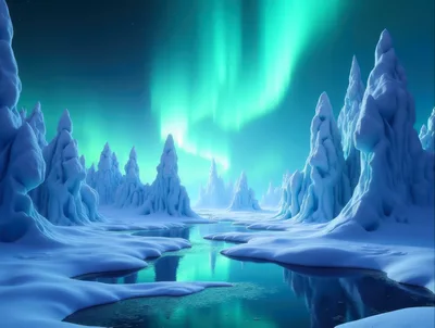 Frozen Arctic Landscape With Aurora Borealis
