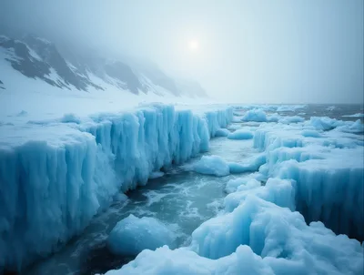 Iceberg Shelf Floating In Arctic Ocean