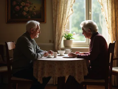 Elderly Couple Having Coffee At Home