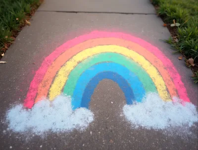 Colorful Rainbow Chalk Drawing On Concrete Sidewalk
