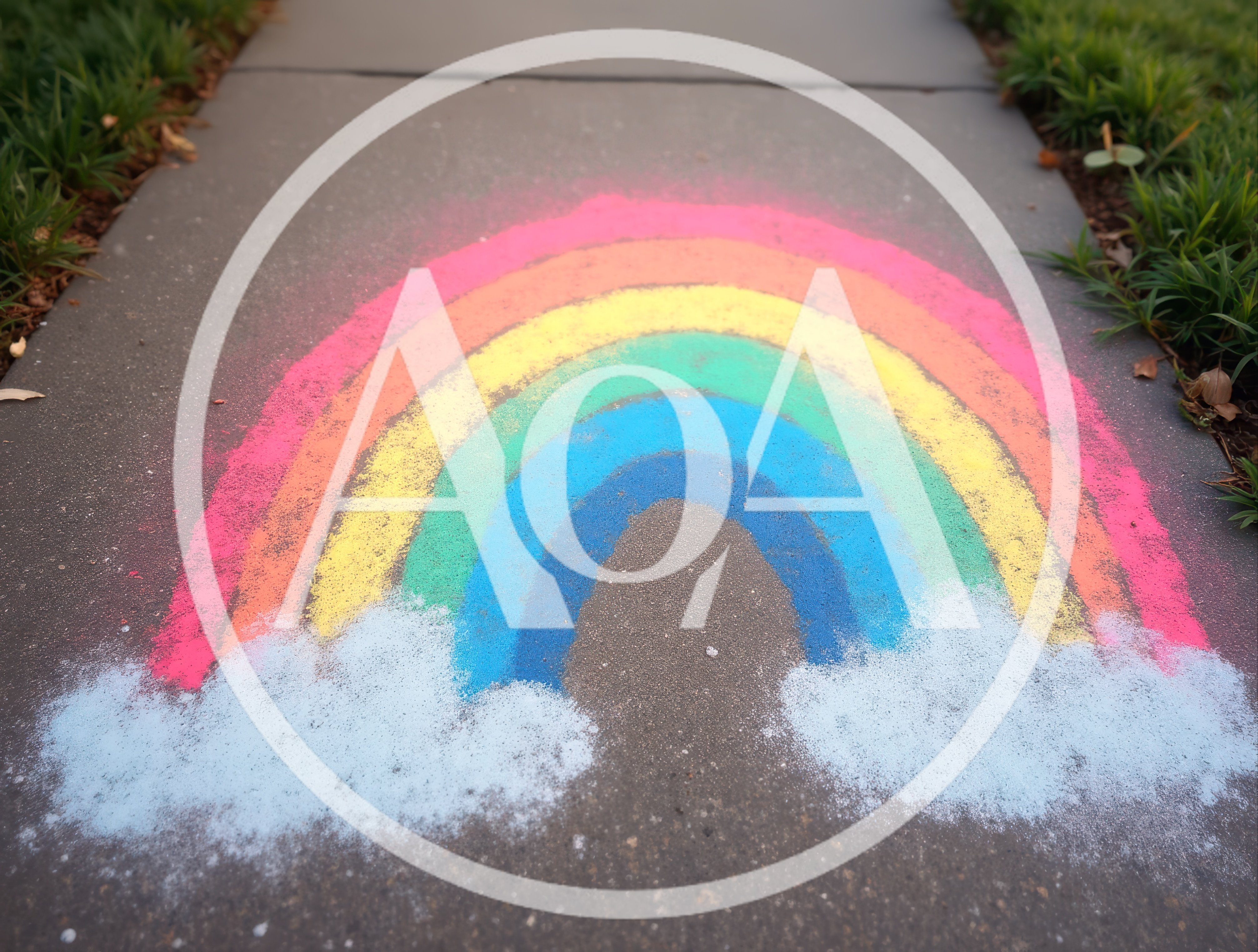 Colorful Rainbow Chalk Drawing On Concrete Sidewalk