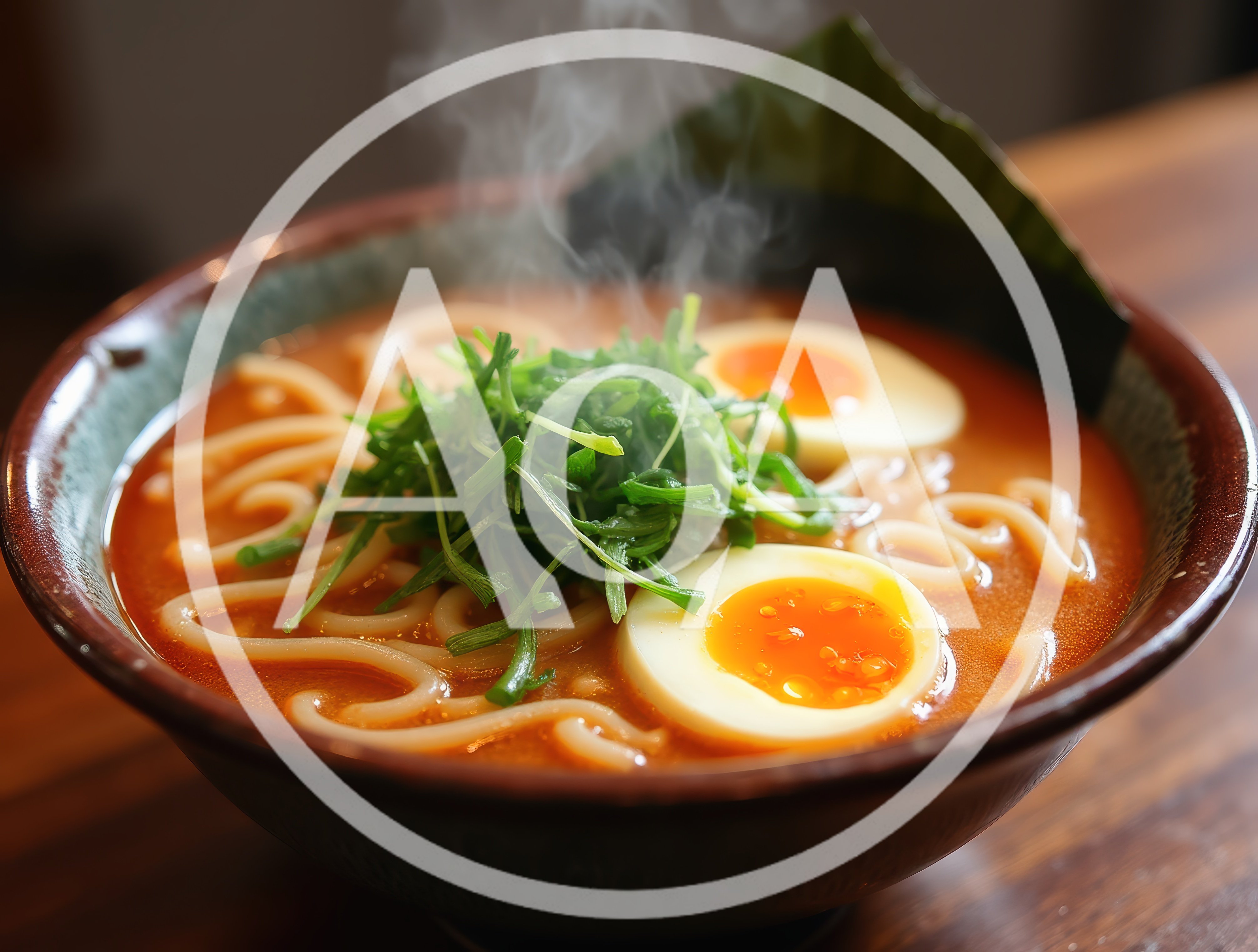 Steaming Bowl Of Spicy Ramen With Soft Boiled Eggs