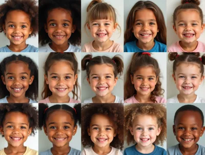 Diverse Group Of Smiling Young Children Portraits