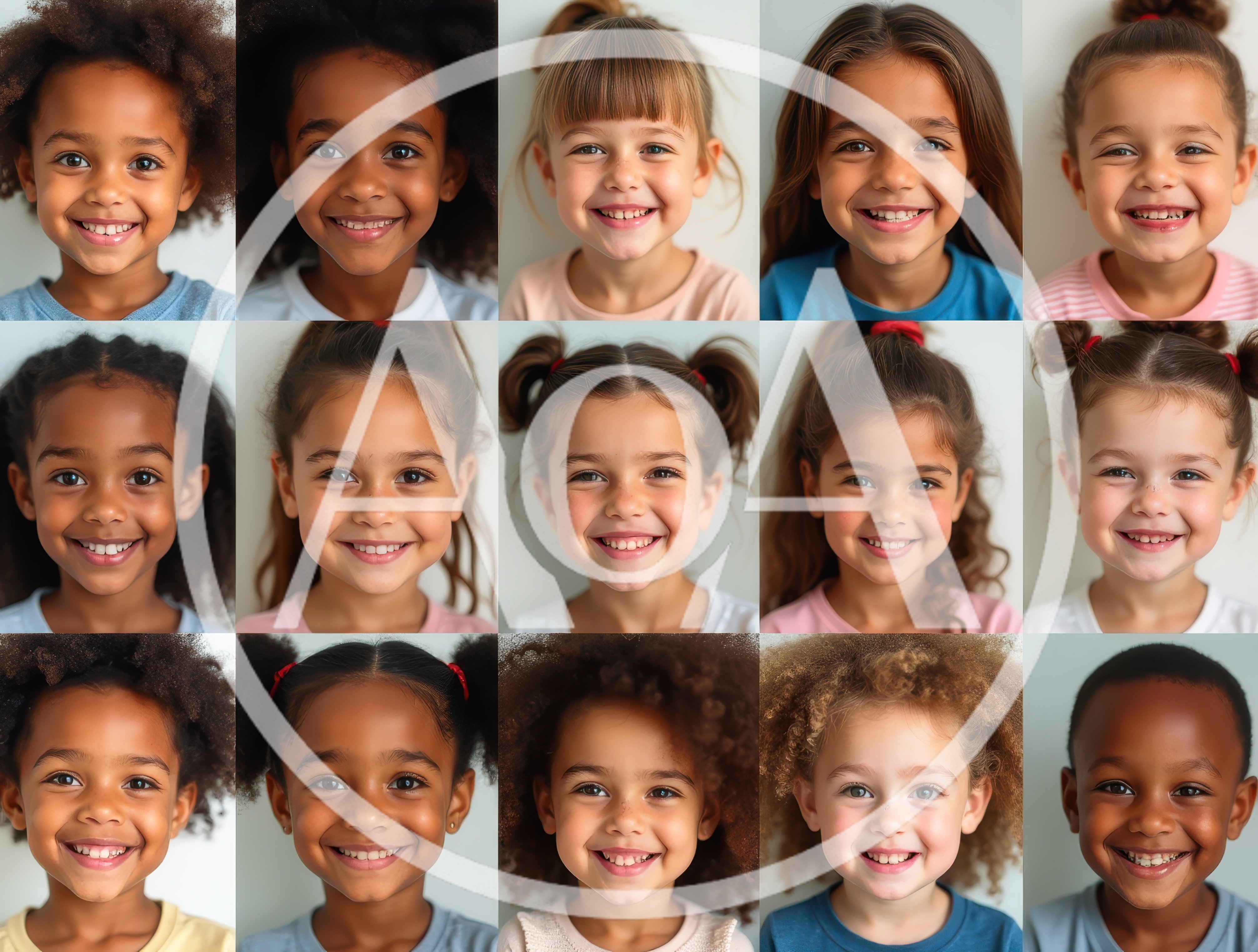 Diverse Group Of Smiling Young Children Portraits
