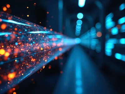 Digital Data Stream Flowing Through Fiber Optic Cable