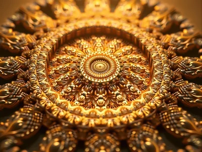 Intricate Golden Mandala Ornament With Radial Symmetry