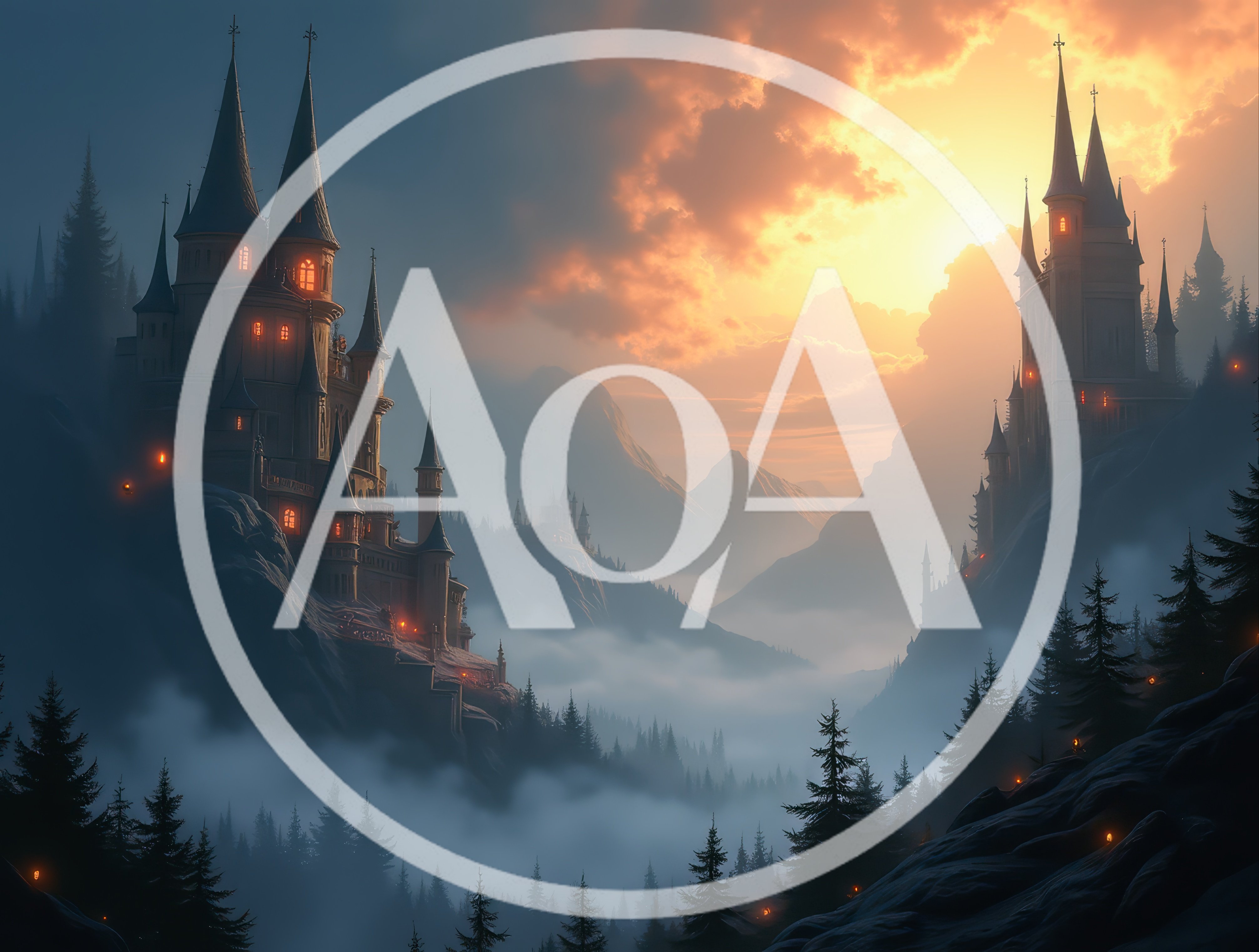 Fantasy Gothic Castles In Misty Mountain Landscape