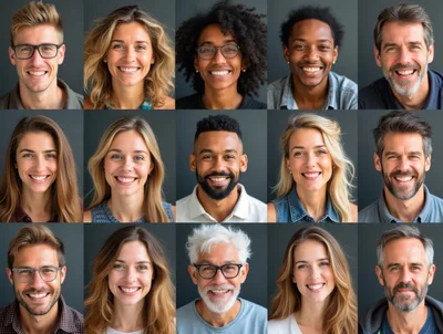Diverse Group Of Smiling People Portraits