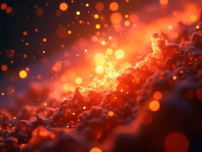 Abstract Glowing Lava Texture With Floating Particles
