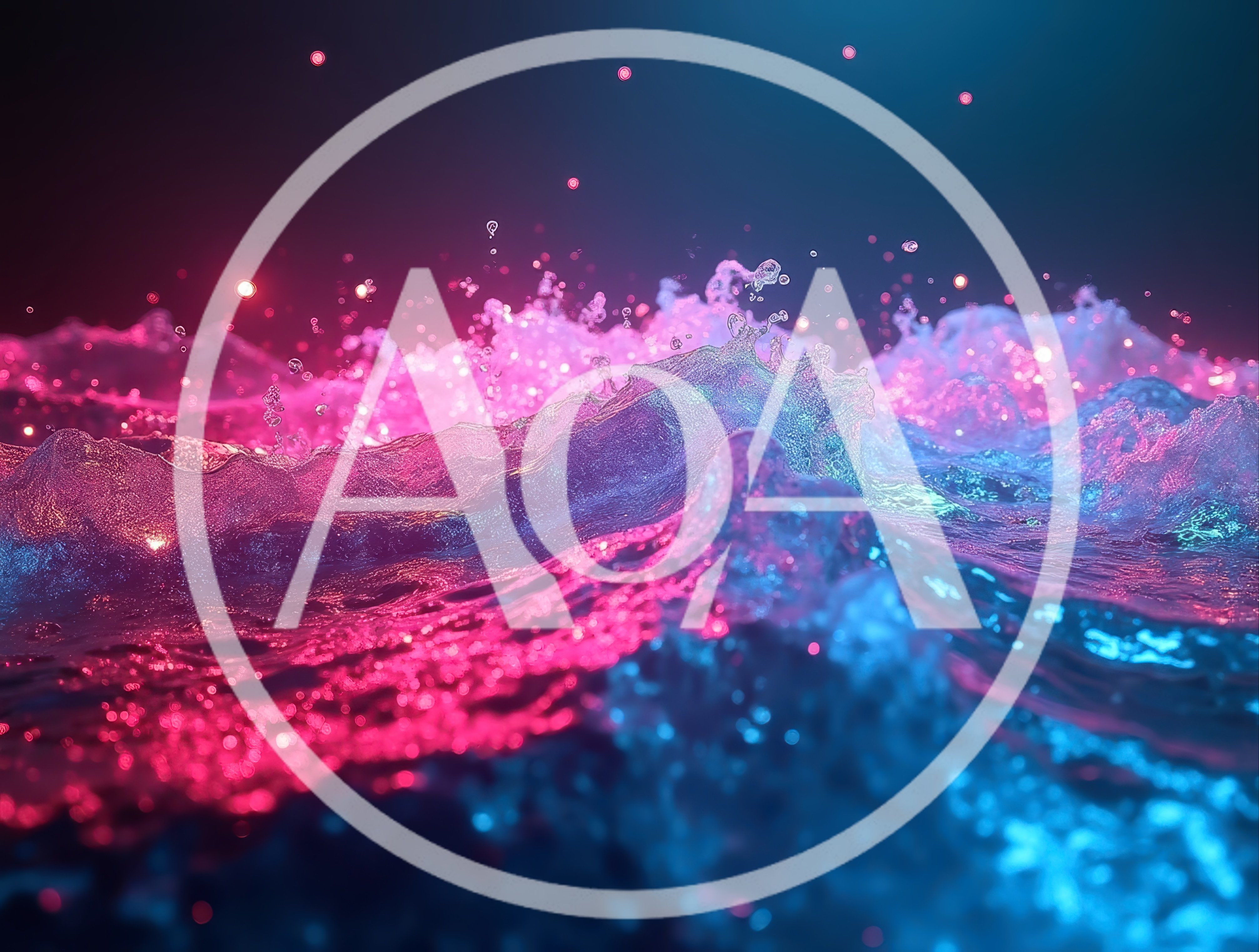 Abstract Neon Water Waves With Glowing Particles