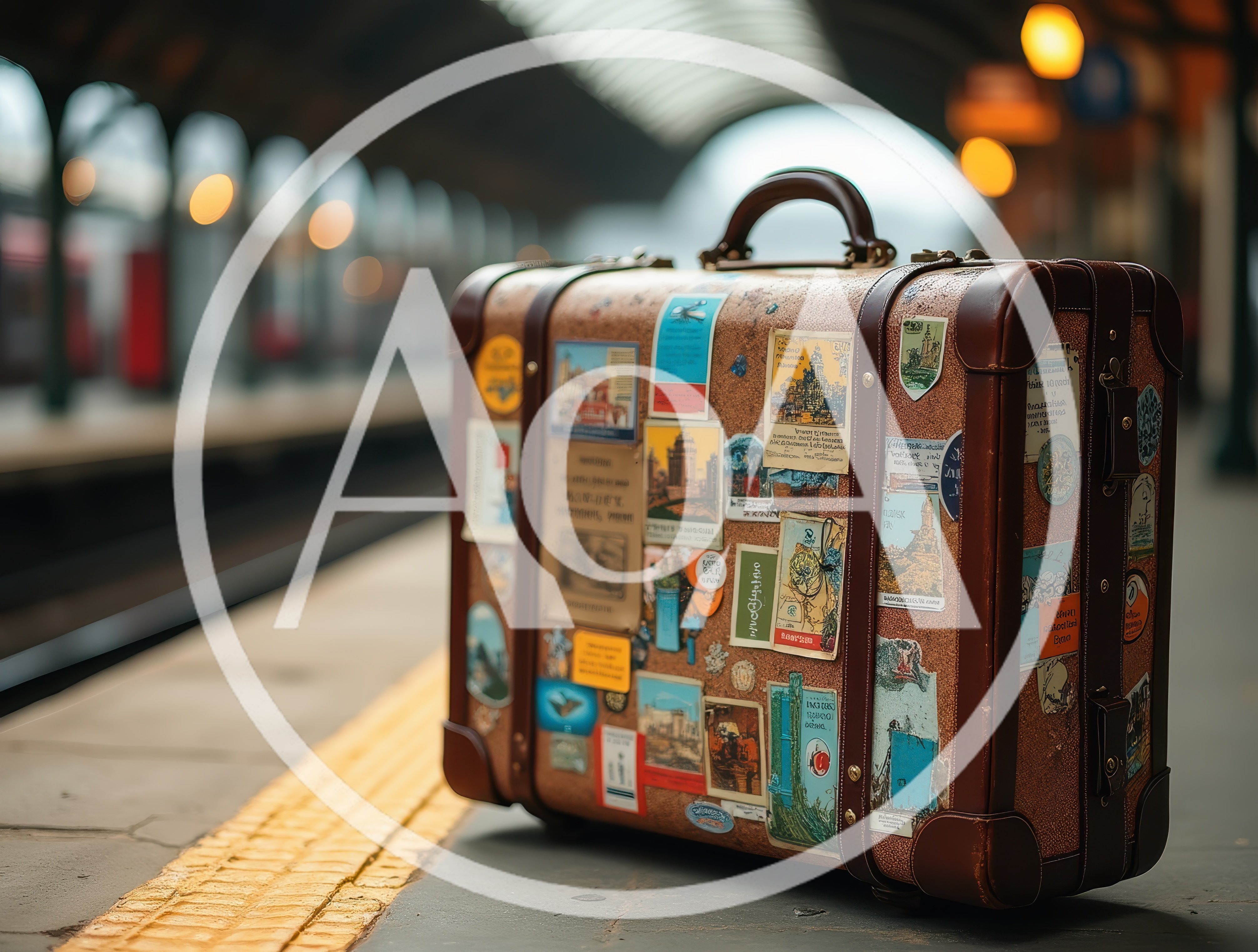 Vintage Travel Suitcase On A Train Station Platform