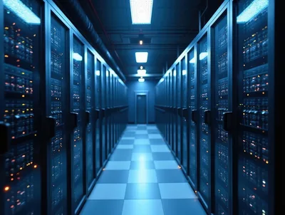 Modern Server Room With Rows Of Data Racks