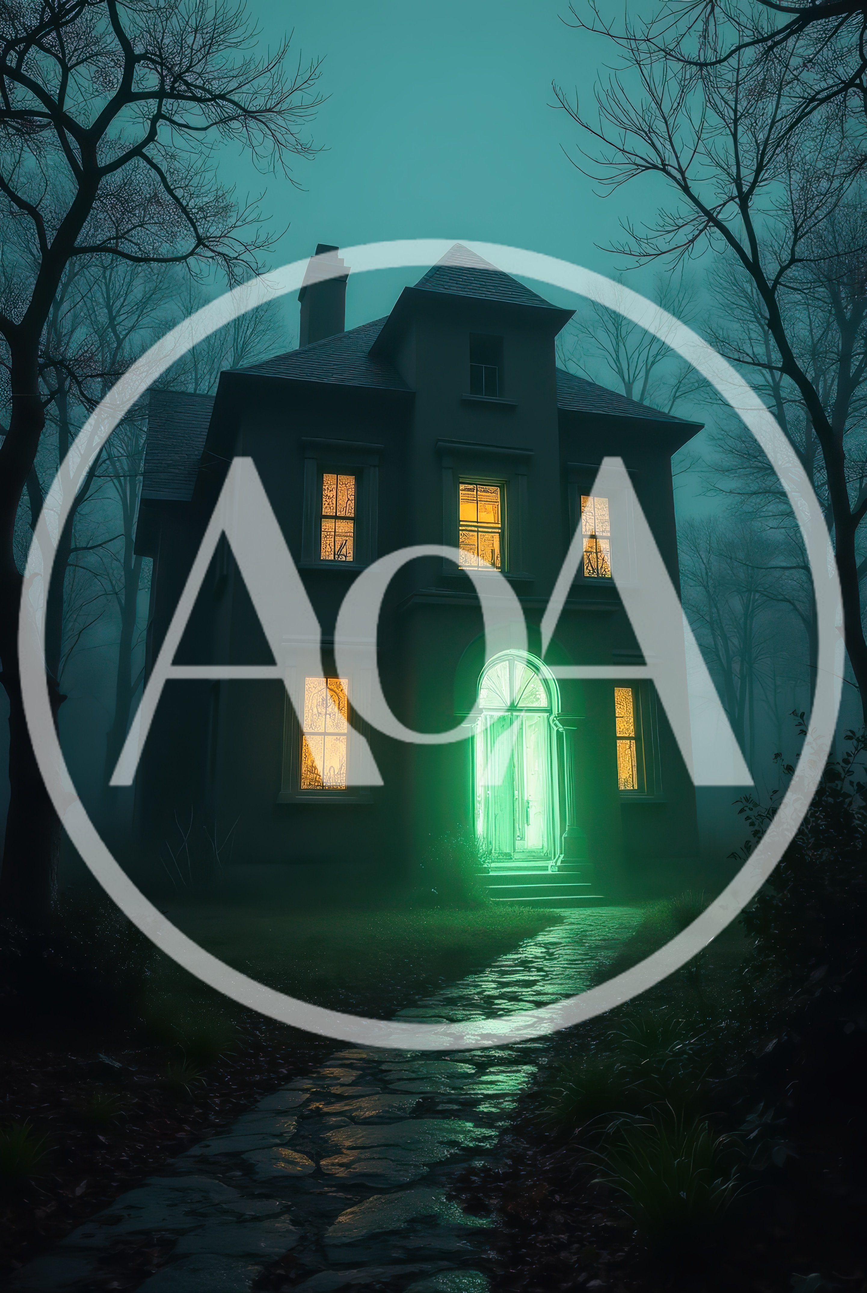 Eerie Haunted House With Glowing Green Doorway