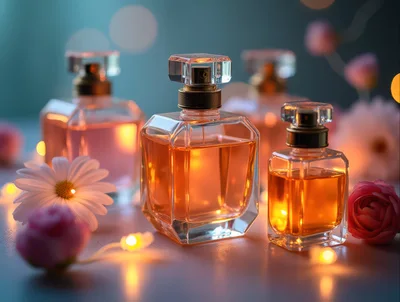 Luxury Perfume Bottles With Flowers And Fairy Lights