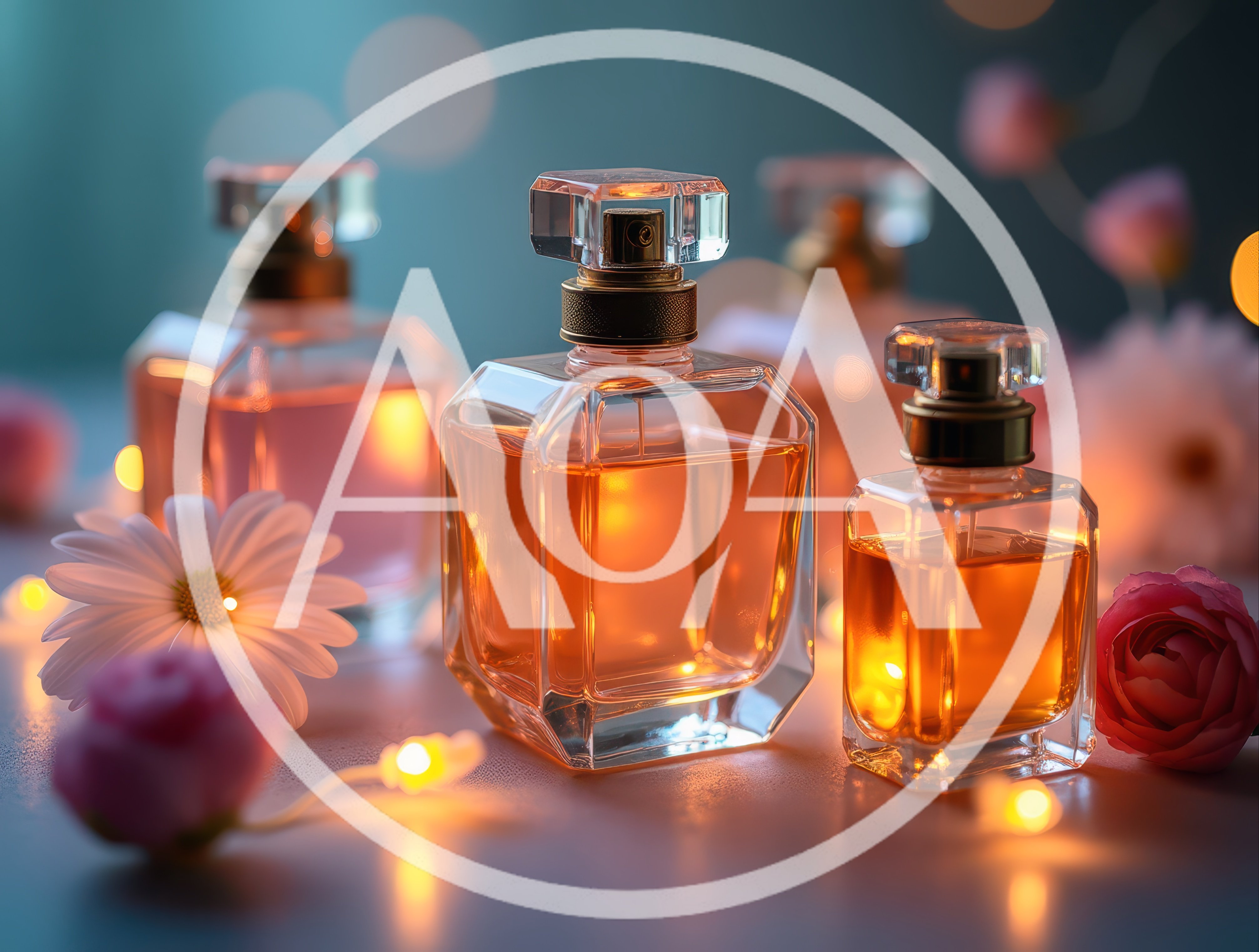 Luxury Perfume Bottles With Flowers And Fairy Lights