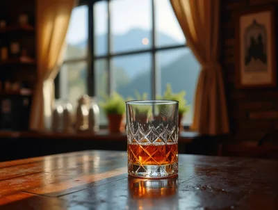 Crystal Whiskey Glass On A Wooden Table