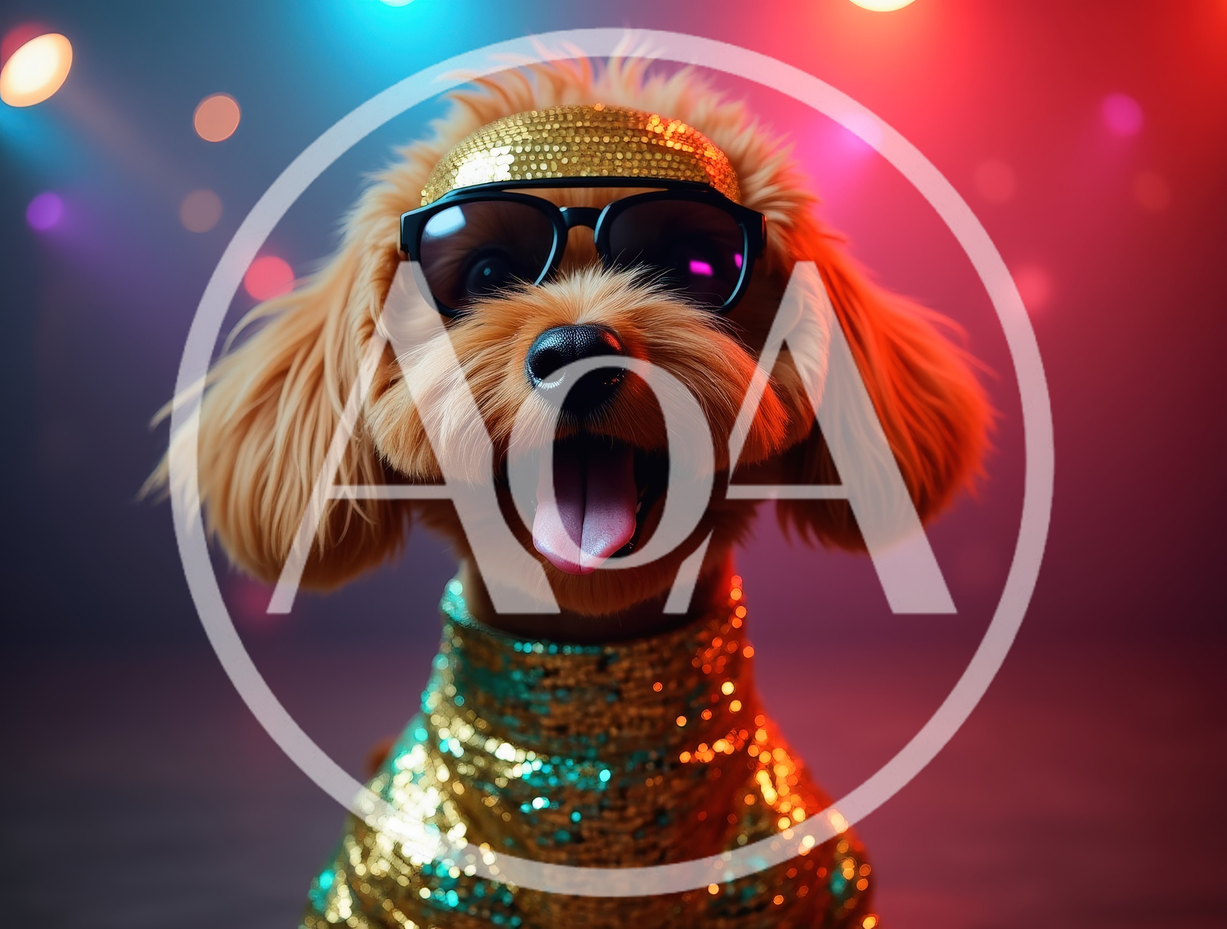 Cute Poodle Wearing Gold Sequins And Sunglasses