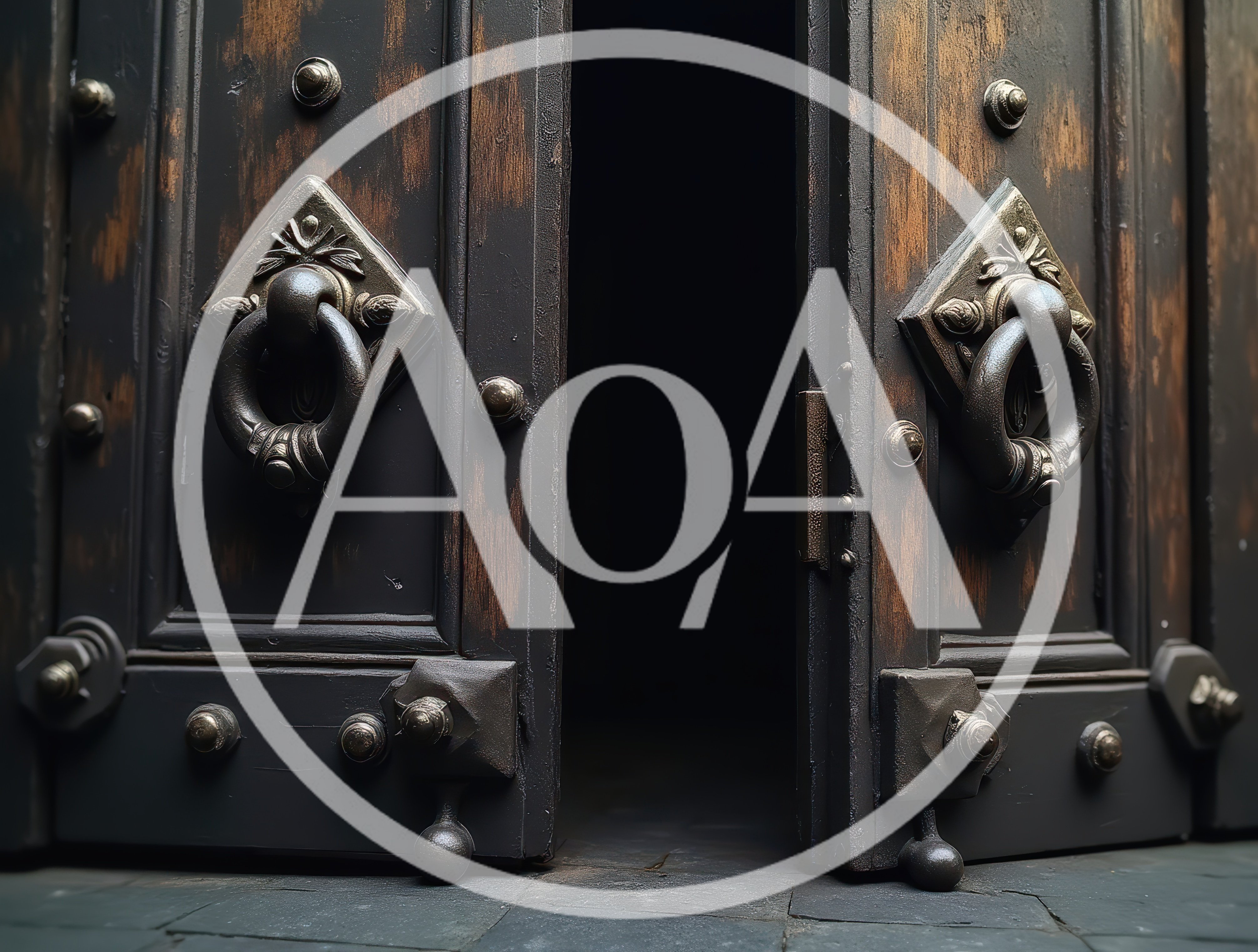 Ornate Dark Wooden Double Doors Slightly Ajar
