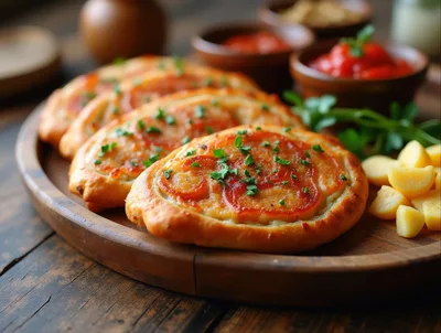 Freshly Baked Savory Flatbreads With Tomato Topping