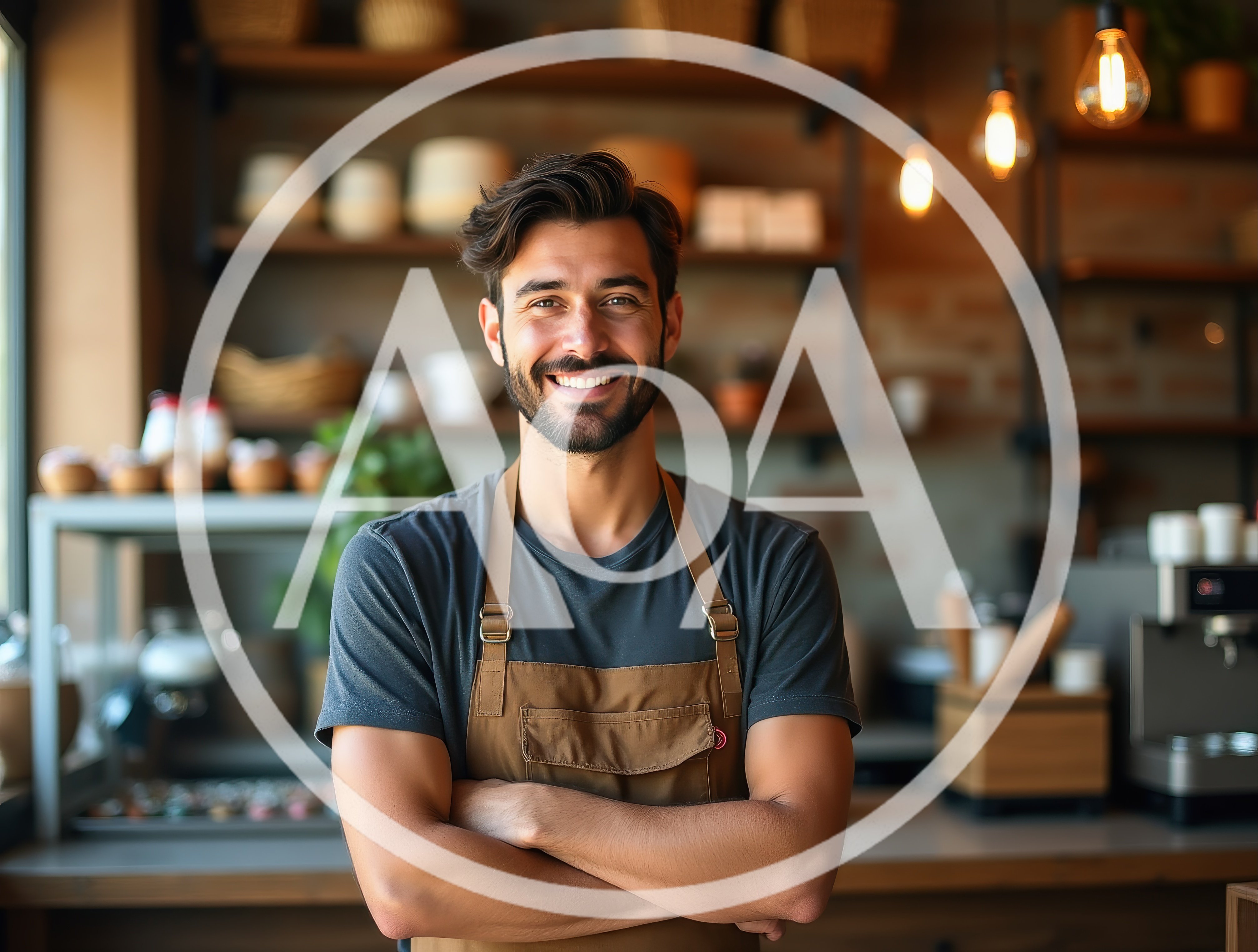 Smiling Male Barista Standing In A Coffee Shop