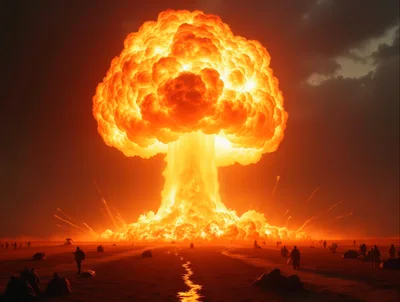 Massive Nuclear Explosion Over A Desert Landscape