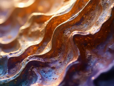 Abstract Wavy Metallic Texture With Golden Highlights