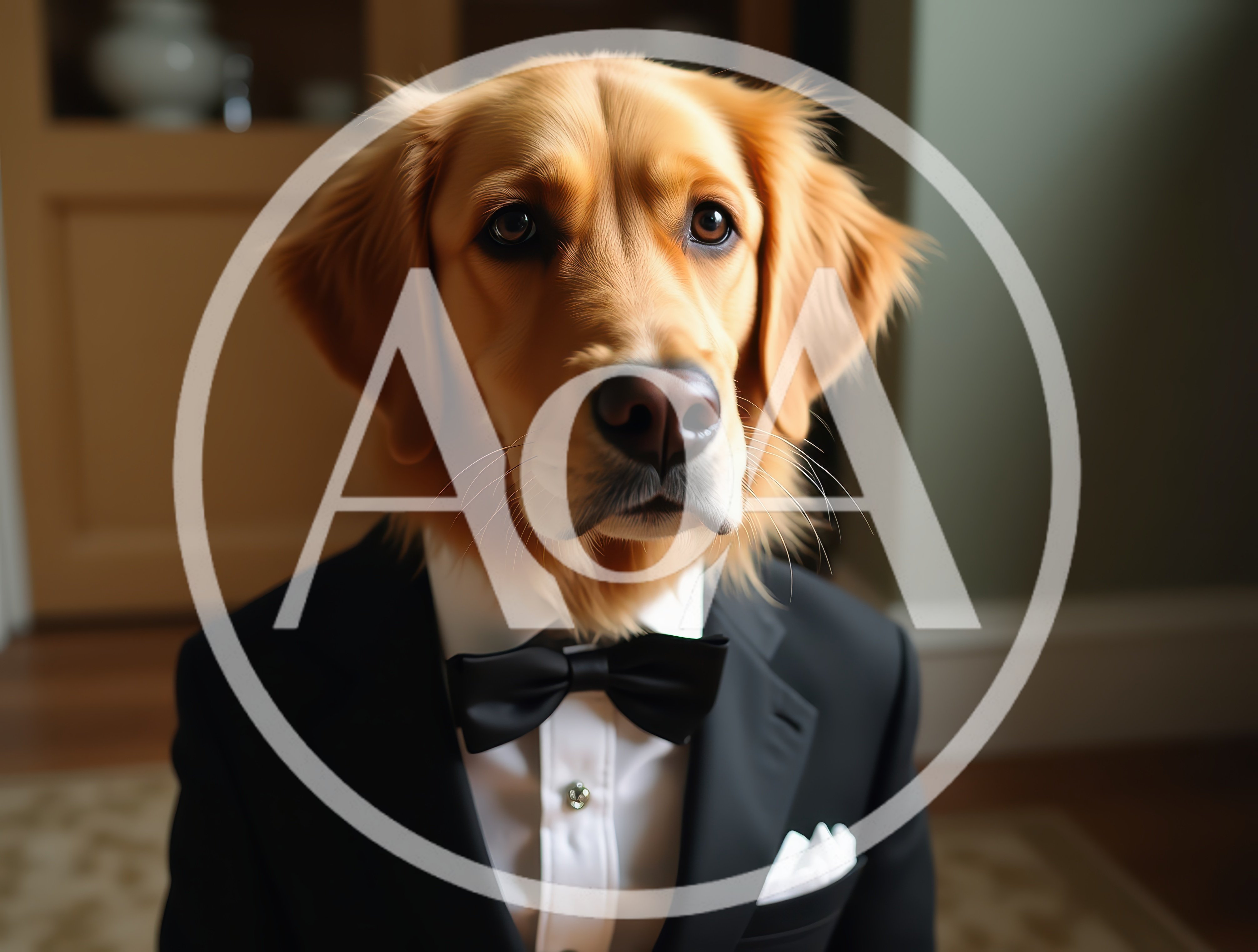 Golden Retriever Dog Wearing A Formal Tuxedo
