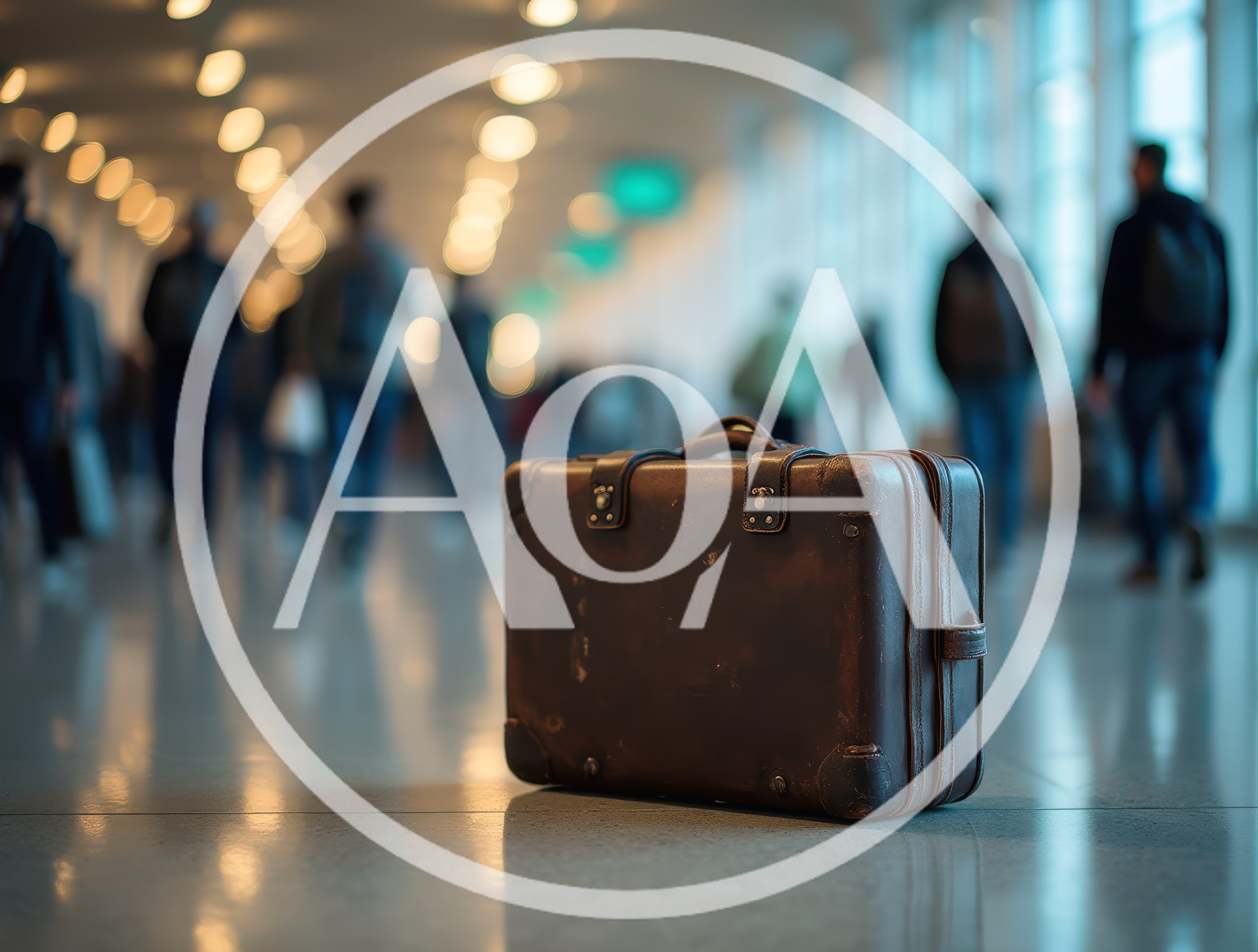 Vintage Leather Suitcase Left Alone In Busy Airport Terminal