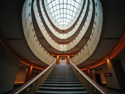 Grand Staircase Inside Modern Circular Atrium